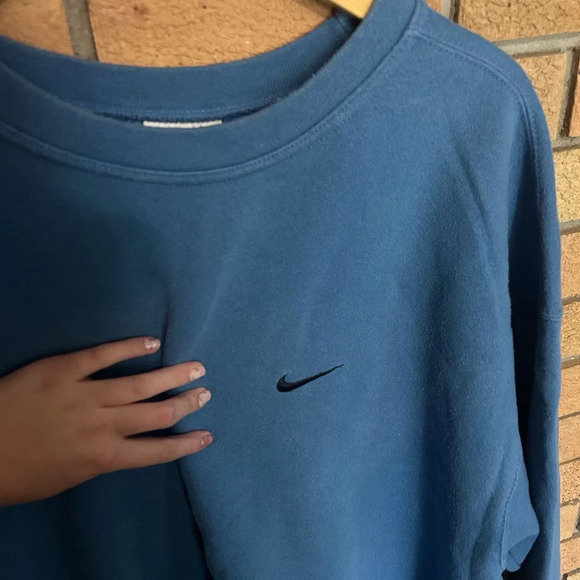 Vintage 90s Nike Light Blue Swoosh Logo Pullover Crewneck Sweatshirt Size XL - Picture 2 of 5